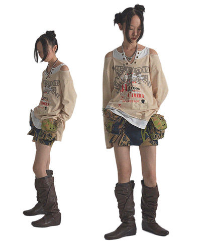 Blusa Vintage Efecto Capas con Estampado y Mangas Largas - Image 8