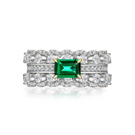 Anillo de Plata Esterlina S925 con Esmeralda Doble Fila - Joyería al Por Mayor - Image 8
