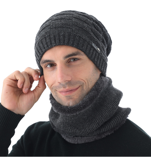 Conjunto de Gorro y Bufanda de Lana Tejida para Hombre