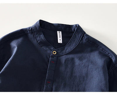 Camisa de Lino Casual con Cuello Mao para Hombre - Image 13