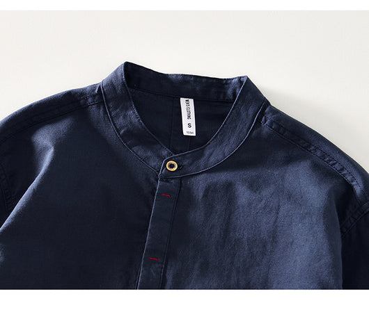 Camisa de Lino Casual con Cuello Mao para Hombre - Image 13