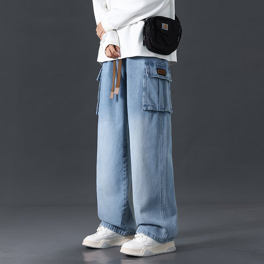 Pantalones Jeans Rectos Anchos con Degradado y Lavado Artesanal para Hombre - Image 4