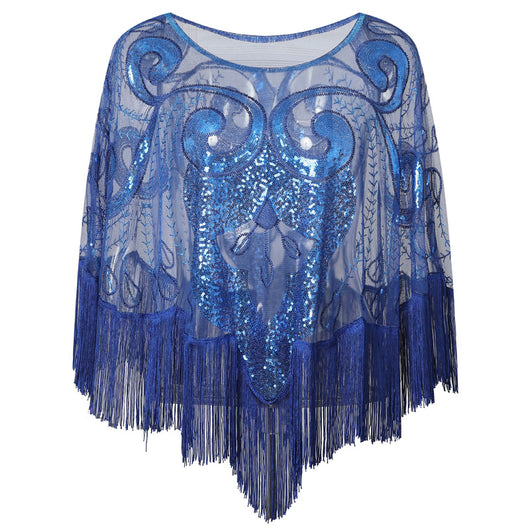 Blusa Capa Suelta con Flecos y Lentejuelas - Malla Transparente - Image 3