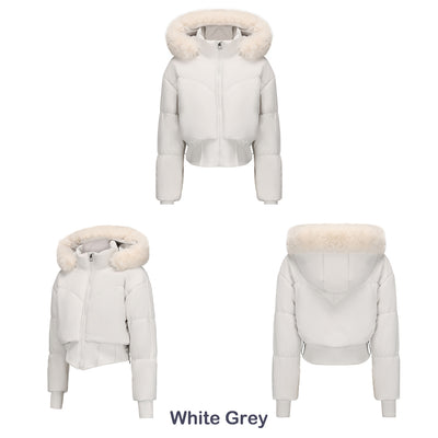 Chaqueta de Algodón Corta con Capucha y Cuello de Pelaje para Mujer - Image 18