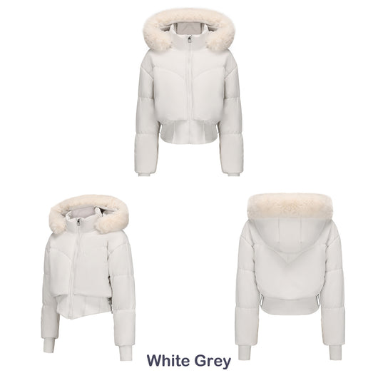 Chaqueta de Algodón Corta con Capucha y Cuello de Pelaje para Mujer - Image 18