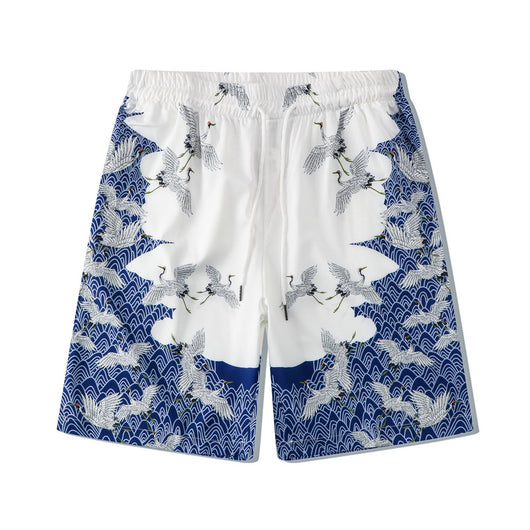 Camisa Suelta Estampada Grúa Azul y Blanco Manga Corta - Image 3