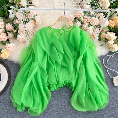 Blusa Elegante de Chifón con Volantes Superpuestos