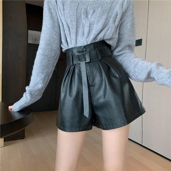 Shorts de Cuero Marrón Café para Mujer - Abrigo Otoño Invierno