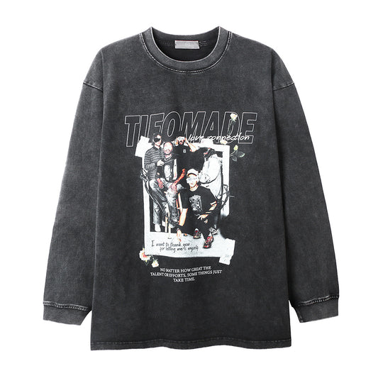 Camiseta Manga Larga Estampada con Efecto Vintage para Hombre