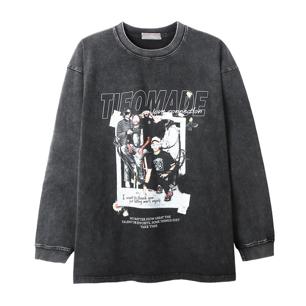 Camiseta Manga Larga Estampada con Efecto Vintage para Hombre