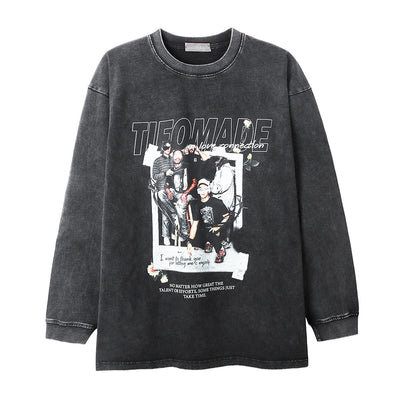 Camiseta Manga Larga Estampada con Efecto Vintage para Hombre