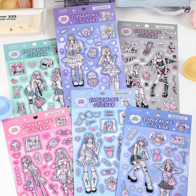 Sheet of self-adhesive stickers featuring an anime angel girl in various poses, hearts, pills, and a winged CD. - Image 14