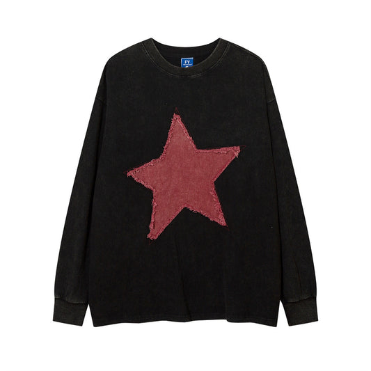 Playera Hombre Cuello Redondo Estrella de Cinco Puntas Manga Larga Oversize