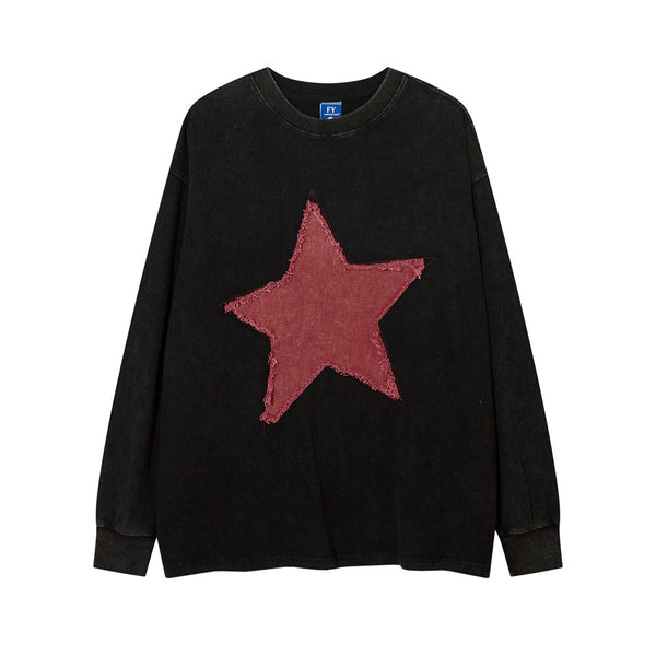 Playera Hombre Cuello Redondo Estrella de Cinco Puntas Manga Larga Oversize