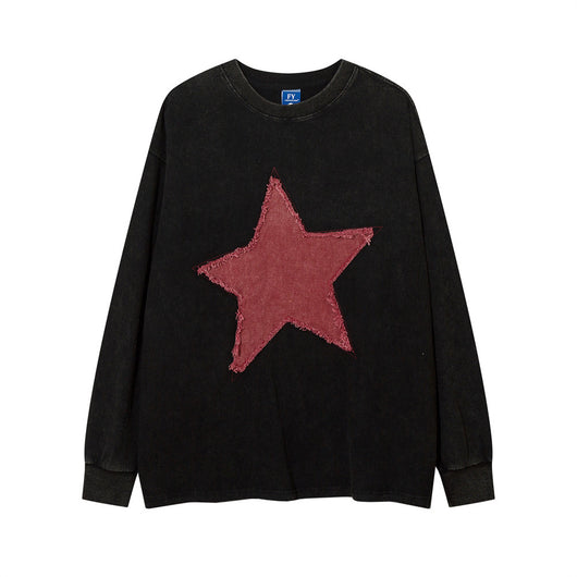 Playera Hombre Cuello Redondo Estrella de Cinco Puntas Manga Larga Oversize
