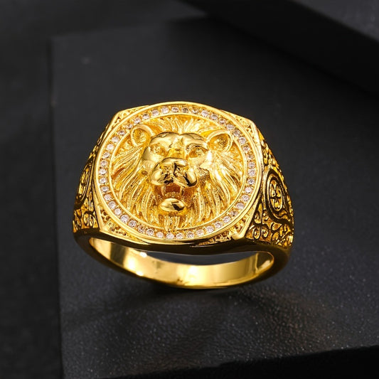 Anillo de Oro 18K para Hombre con Diseño de León Engastado en Diamantes