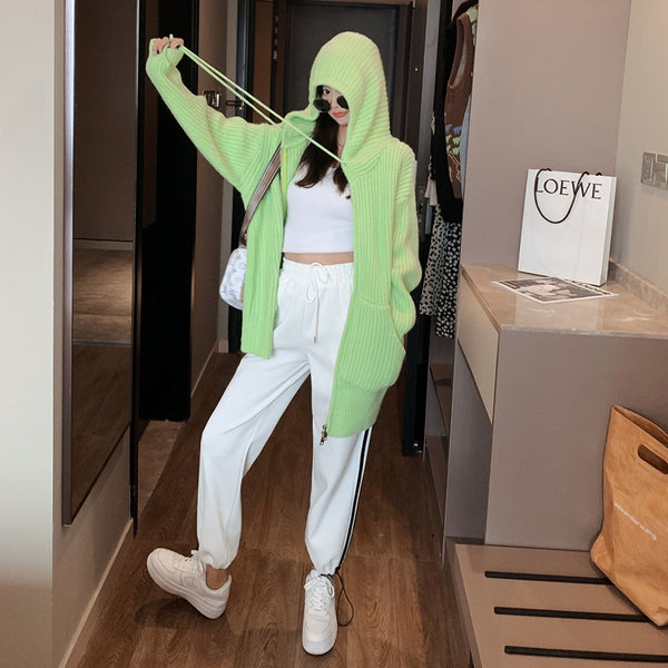 Cardigan Tejido con Capucha en Púrpura