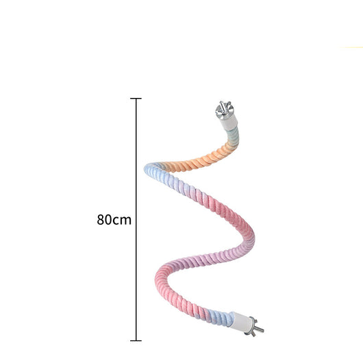 Bright green 150cm spiral rope bird perch with a metal clip, designed for climbing and perching in bird cages. - Image 16