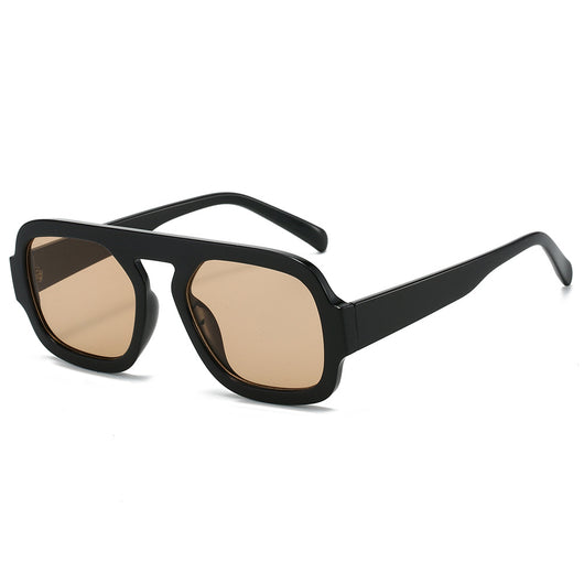 Men's and women's pilot sunglasses with a black plastic frame and vibrant orange-yellow lenses. - Image 9