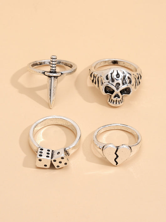 Juego de Anillos Calavera y Corazón con Dados para Mujer - Image 13