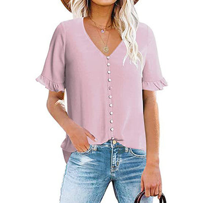Blusa Ejecutiva con Volantes y Cuello en V - Image 6