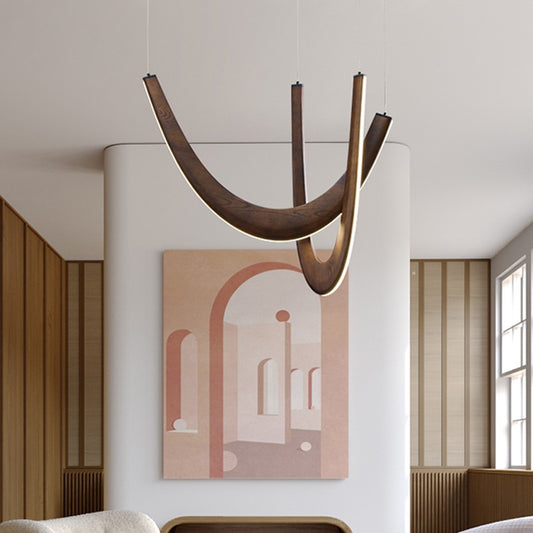Lámpara de Techo Minimalista Moderna en Forma de U - Madera Maciza para Sala y Comedor