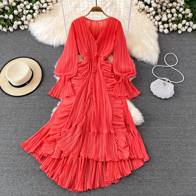 Vestido Rojo de Playa Cintura Alta Cuello V Viajes Desérticos - Image 4