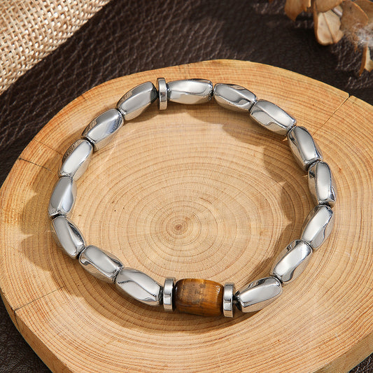 Pulsera de Hematita Negra con Cuentas Irregulares - Estilo Minimalista Vintage