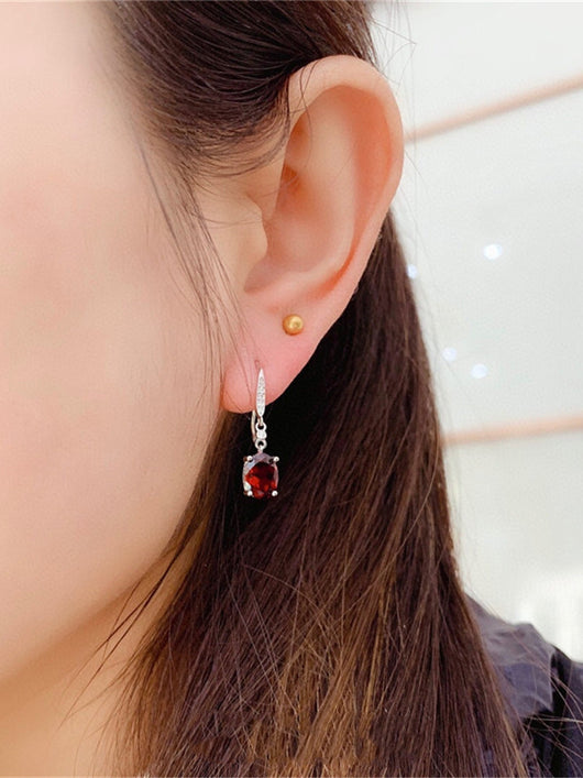 Aretes de Gancho con Granate Rojo Sangre de Paloma Genuino Natural - Image 8