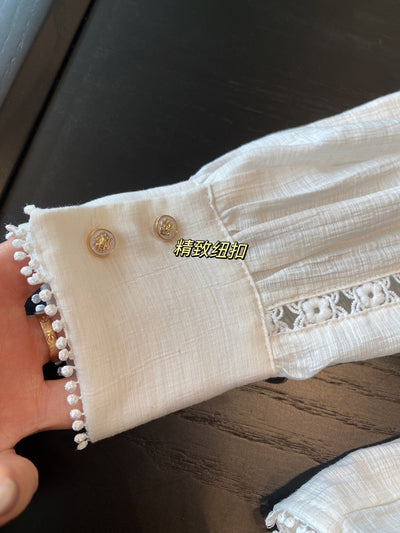 Blusa Blanca para Primavera y Verano con Mangas Tipo Linterna Francesa - Image 8