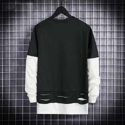 Camiseta Manga Larga Cuello Redondo Estilo Coreano Oversize Falsa Dos Piezas - Image 4