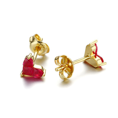 Aretes de Corazón Plata Esterlina con Baño de Oro y Rubí Sintético - Image 5