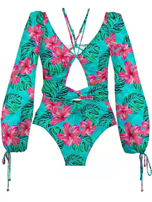 Traje de Baño Enterizo con Manga Larga y Estampado One Piece - Image 31