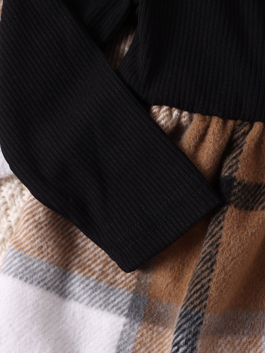 Conjunto de Dos Piezas: Vestido Cuello Alto a Cuadros con Chaqueta - Image 9