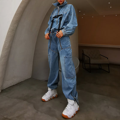 Jumpsuit Vaquero Holgado con Capucha y Piernas Rectas - Image 6