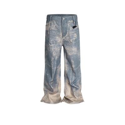 Jeans Rectos Lavados con Patrón Distressed en Tonos Neutros - Image 4