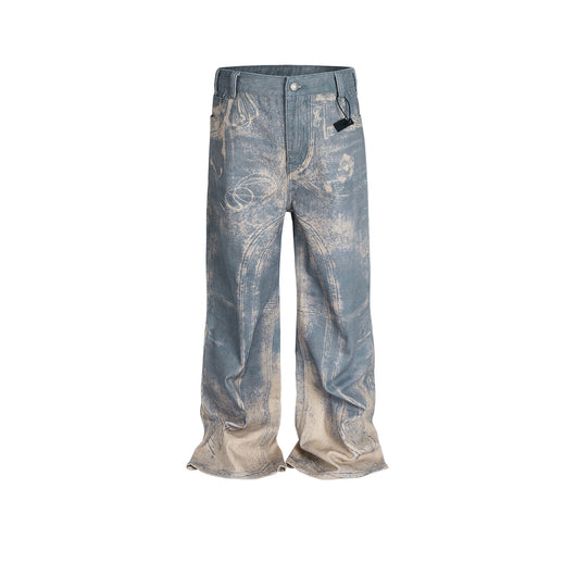Jeans Rectos Lavados con Patrón Distressed en Tonos Neutros - Image 4