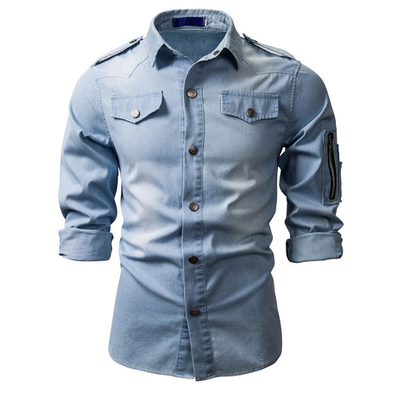 Camisa Vaquera Lavada para Hombre de Manga Larga