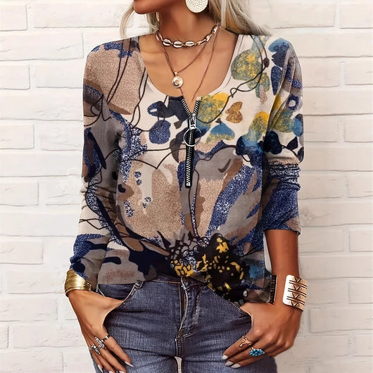 Camiseta Estampada de Manga Larga con Cierre para Mujer - Image 2