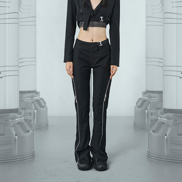 Pantalón Flare Slim Fit con Doble Cierre y Abertura Lateral