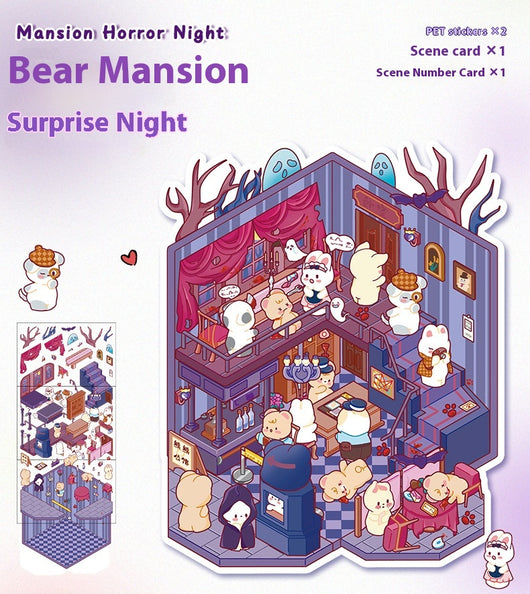Diy Notebook Decompression Stacking Miniature Sticker set featuring a cute cartoon hot pot shop scene with animal characters. - Image 39