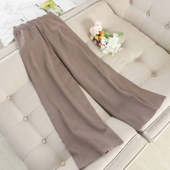 Two-Piece Set: Loose Knit Sweater with Contrast and Drawstring Pants