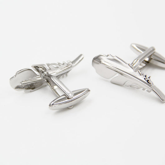Gemelos de Plata Estilo Francés con Forma de Pluma para Hombre - Image 7