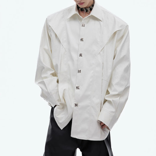 Camisa de Cuero Avanzado con Hombros Acolchados y Manga Larga - Image 11