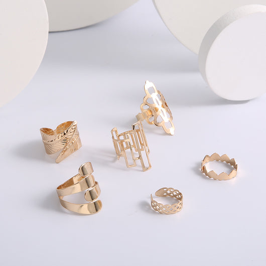 Set de 6 Anillos Articulados: Corona, Hoja y Formas Geométricas - Image 45