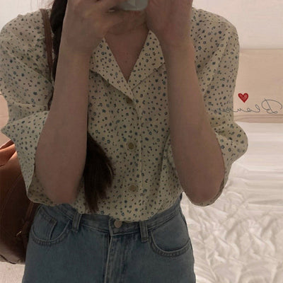Blusa Floral Retro Elegante de Manga Corta para Mujer - Image 6