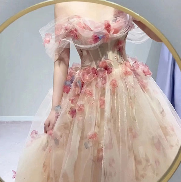 Vestido Rosa Elegante Hombros Descubiertos - Diseño Nupcial