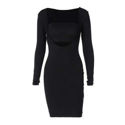 Vestido Ajustado con Escote Profundo y Pecho Envuelto de Manga Larga - Image 19