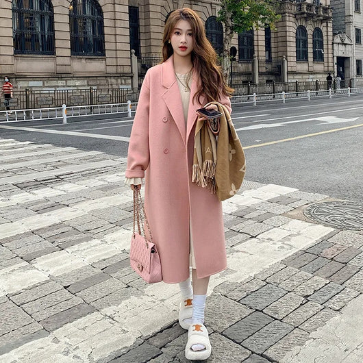Abrigo de Lana Hepburn Coreano Suelto Midi para Otoño e Invierno - Image 6