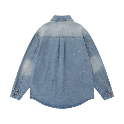 Camisa Denim Oversized con Bolsillos Bordados y Detalles Splash Ink - Image 18